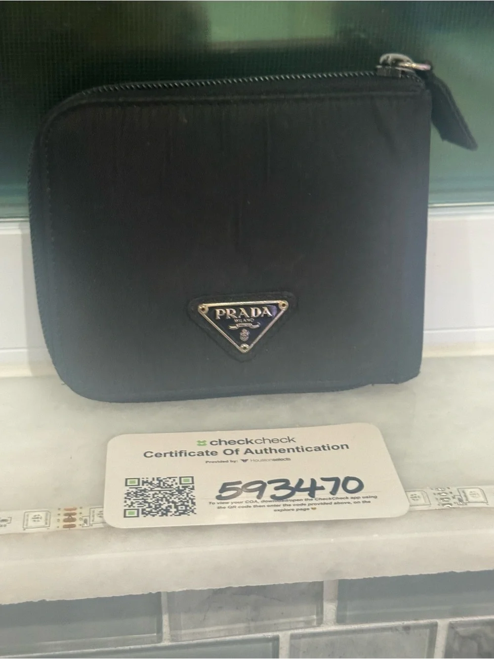 Prada Black Nylon Zip Wallet with COA